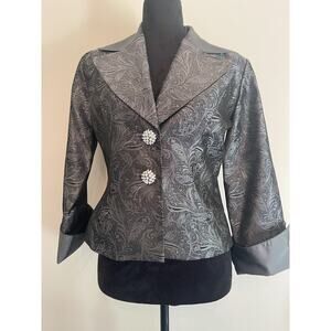 JS collection 4 jacket blazer black embordered paisley floral 100%aceate classic
